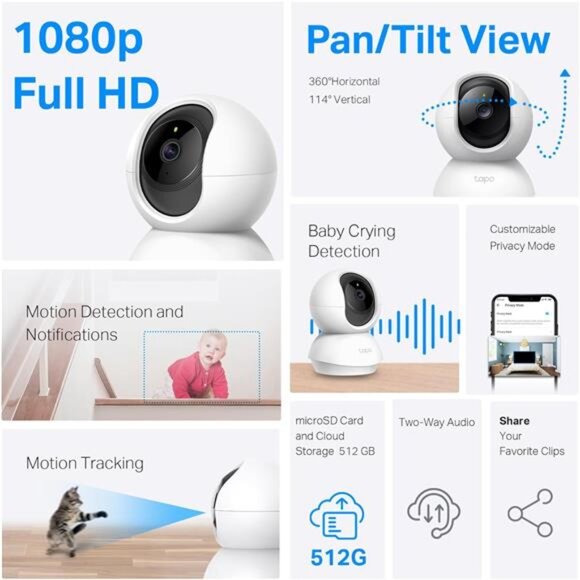 Pan/Tilt Security Camera for Baby Monitor, Pet Camera w/Motion Detection - Picture 2 of 6